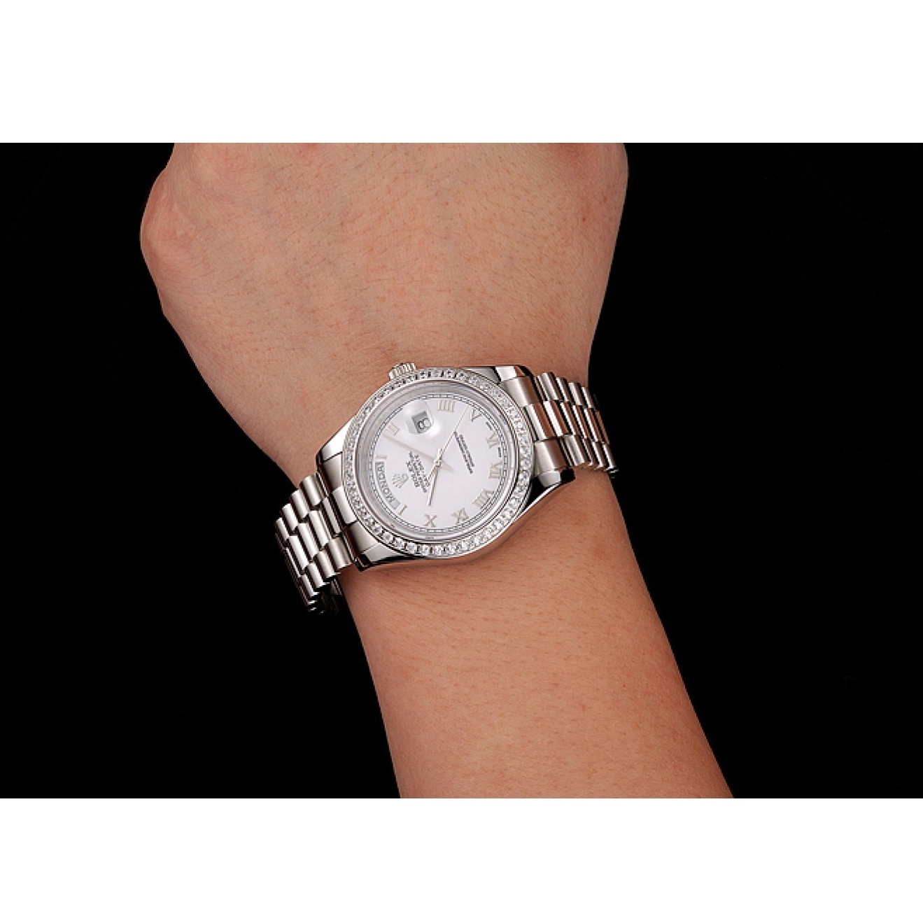 Good copy rolex watches Bracelet Day-Date Rolex Stainless Dial Steel 1453967 Case Swiss White Diamond 0701